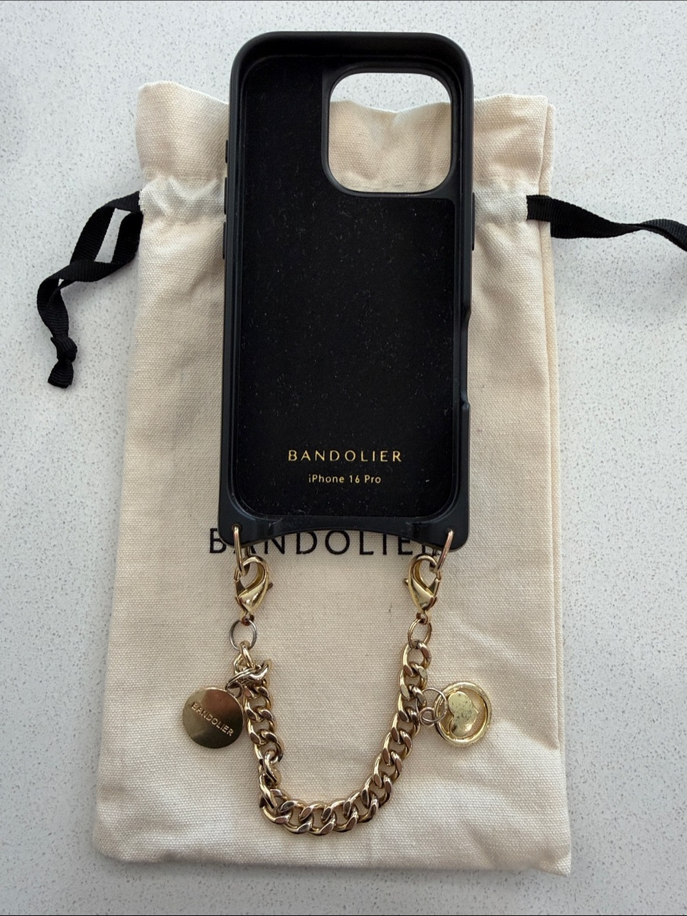 Bandolier Black iPhone 16 Pro Case with Gold Hardware